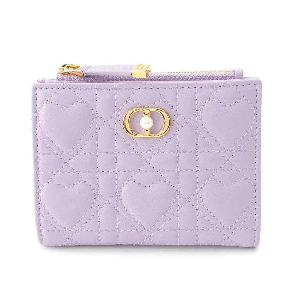 Christian Dior Jolie Dahlia Heart Cannage Bi fold Wallet Lavender